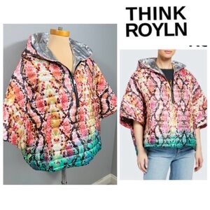 Think Royln HEROINE Hooded Down Quilted Puffer Ski Pullover Jacket Poncho